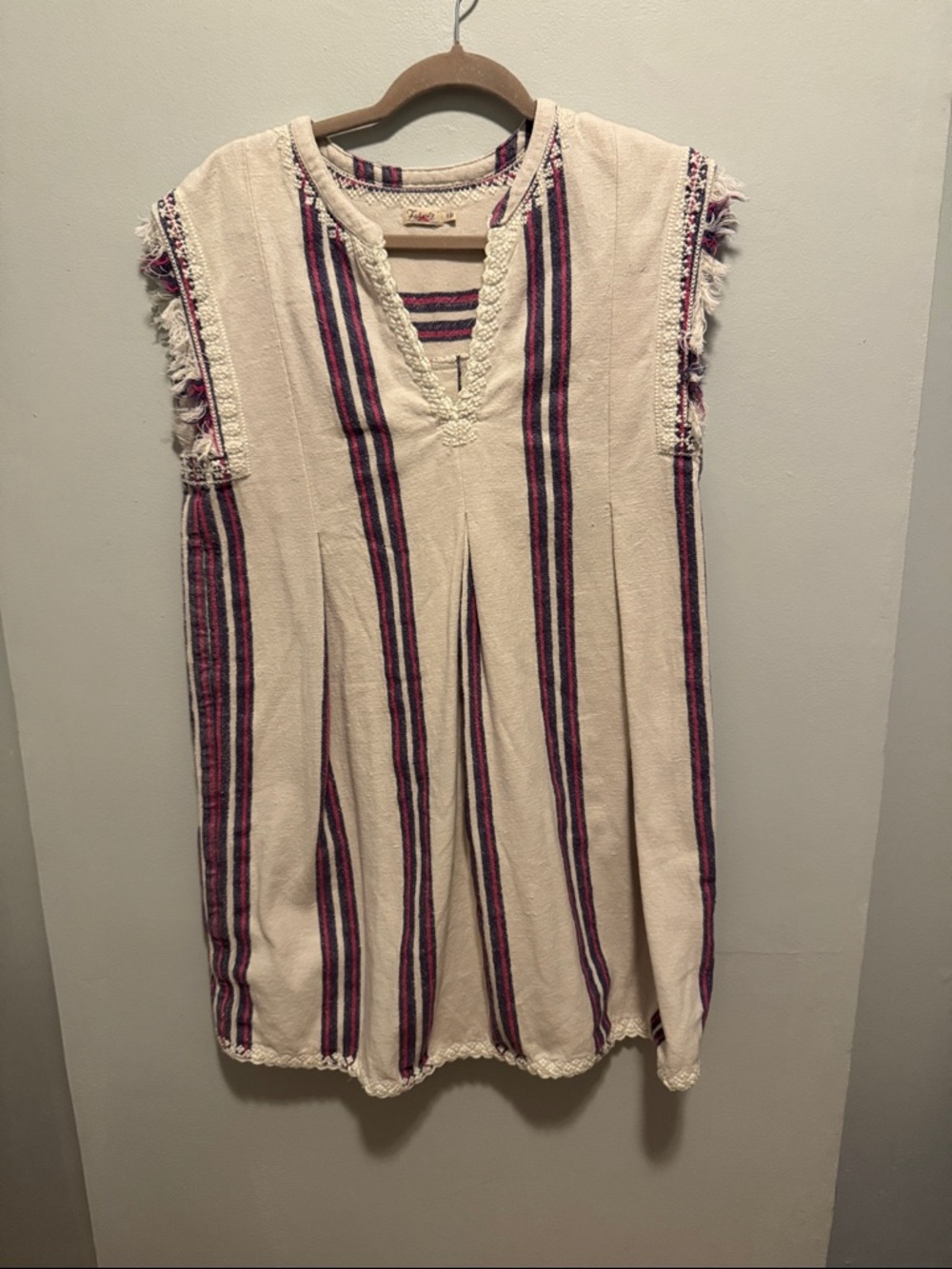 Faherty Cream Mini Dress with Pink and Navy Vertical Stripes